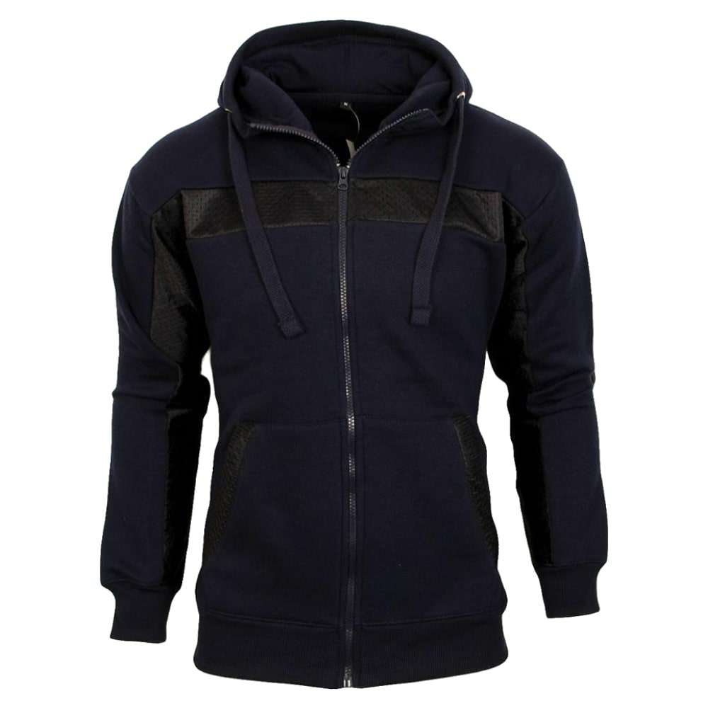 Navy Hooded Zip Jacket with Black Mesh Panels